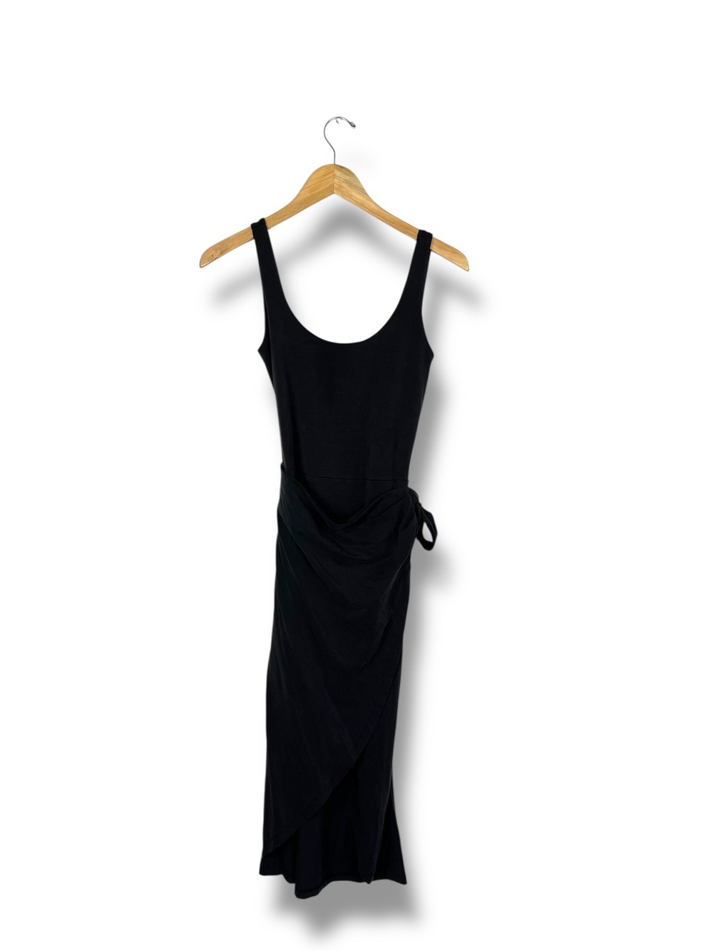 Beyond Yoga Intrigue Black Wrap Midi Dress  Small Minimalist Travel USA Made - Picture 6 of 12